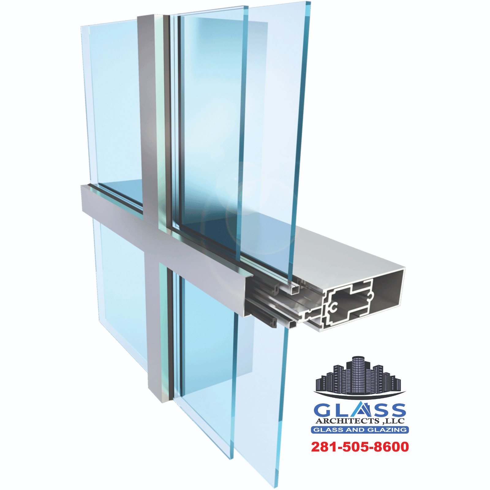 3D aluminum curtain wall mullion cross section spec